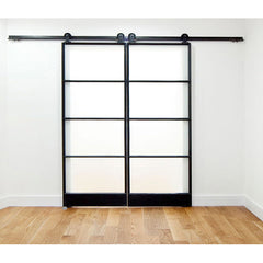 WDMA  Hotian brand modern double leaf frosted glass insulated sliding barn doors