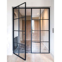 China Manufacturer Swing Open Exterior Black Metal French Doors Panel With Hardware Kit exterior door