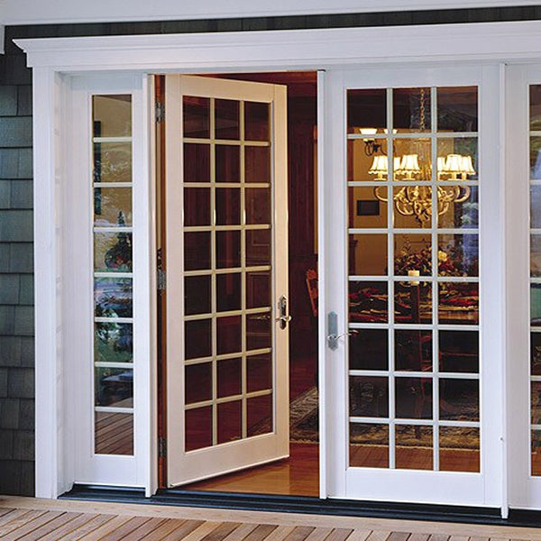 European Style Grills Design Soundproof Single Or Double French Glass Doors With Side Panels