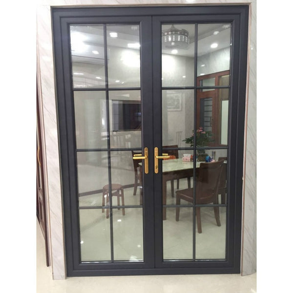 WDMA Patio Black Tempered Glass Metal Grill Steel Wrought Iron Swing Door For House Office