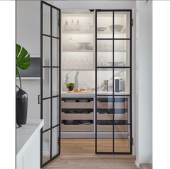 WDMA  tempered glass swing door metal frame glass door steel doors with hinges