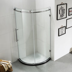 In Brushed Double Panel Curved Sliding Shower Door on China WDMA