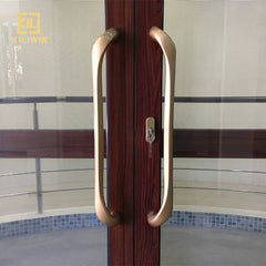 Large patio balcony wooden finish single tinted glass triple track aluminum sliding mosquito net door on China WDMA