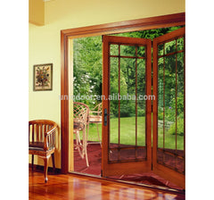 Lobby Entrance Door, Wood Patio Sliding French Folding Door With Clear Frosted Tempered Glass Panel on China WDMA