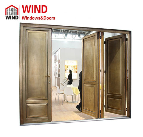 Luxury Copper Wood Partitions Patio Door Bi Folding Sliding Door for Restaurant on China WDMA