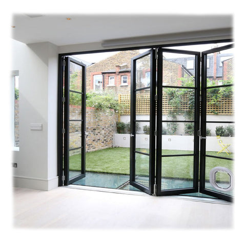 Modern Design Exterior Balcony Flexible Track Aluminum Glass 3 Panel Sliding Bifold Patio Door on China WDMA