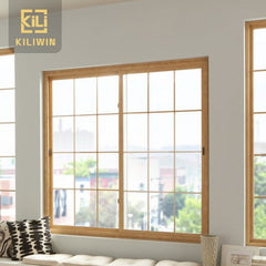 Modern designs wooden finish slim frame hollow glass aluminium sliding window with inside grill for kenya on China WDMA