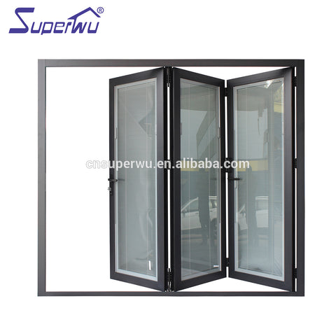 NFRC north American standard commercial thermal broken powder coating aluminum glass bi fold door with built in blinds on China WDMA