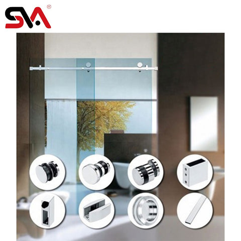 New Design Fashion Chrome Finish Stainless steel Hardware Alloy Bath glass door sliding system on China WDMA