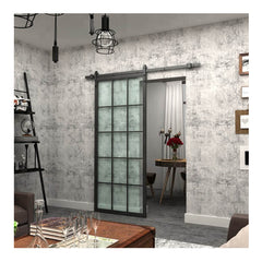 New French Style Black Frame Sliding Barn Door with Hardware Track Kit on China WDMA