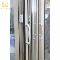 Oem residential exterior 4 panel reflective single glass anodized aluminum frame bifold door for patio on China WDMA