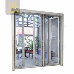 Oem residential exterior 4 panel reflective single glass anodized aluminum frame bifold door for patio on China WDMA