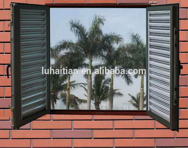 PVC Material shutter louver and blade double glass, built in shutter windows with steel net on China WDMA