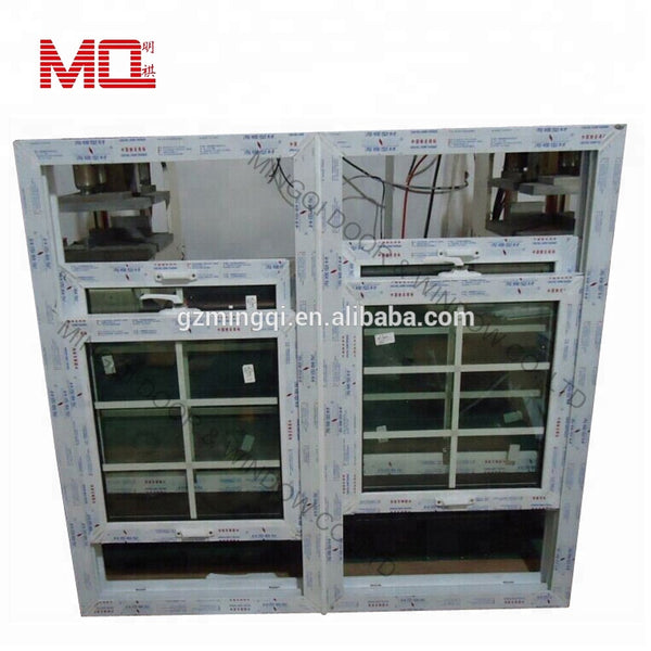 PVC vertical sliding window with grid upvc double hung window grill design on China WDMA