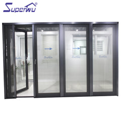 Powder Coated three panel sliding glass folding door with flyscreen on China WDMA