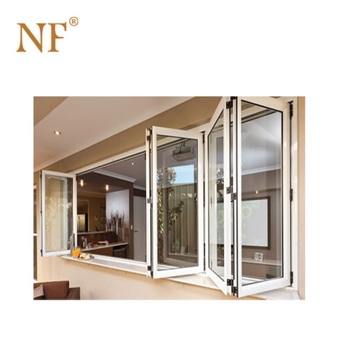 Quality wood clad Aluminum frameless bi fold folding accordion glass window on China WDMA