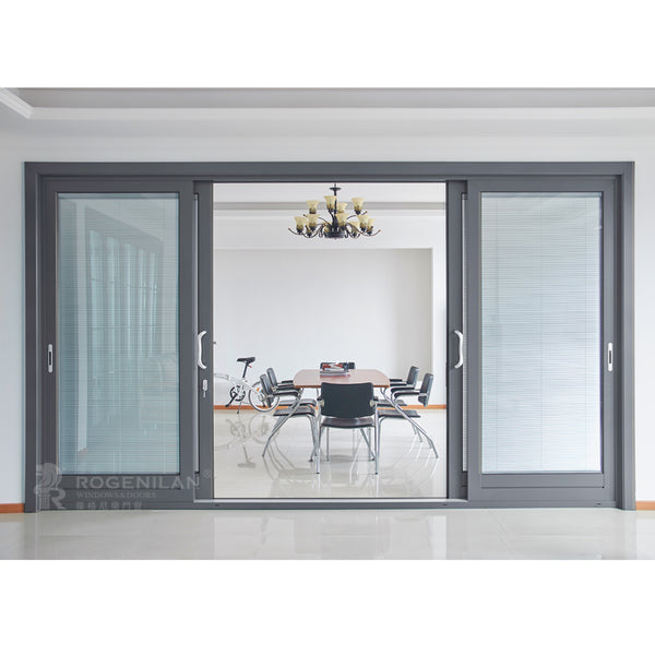 ROGENILAN 139 series residential sliding door aluminum double glass door with venetian blinds on China WDMA