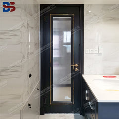 Simple Modern design Light Luxury Interior Solid Oak wooden door with metal strip/copper strip painted thin Frame on China WDMA