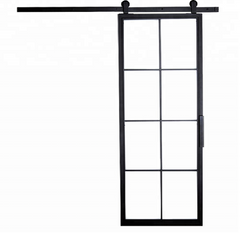 Steel Sliding 8FT Panel Barn Door with Hardware Kit, Black French Sliding Door Steel Framed Glass Door Metal with Hardware Kit on China WDMA