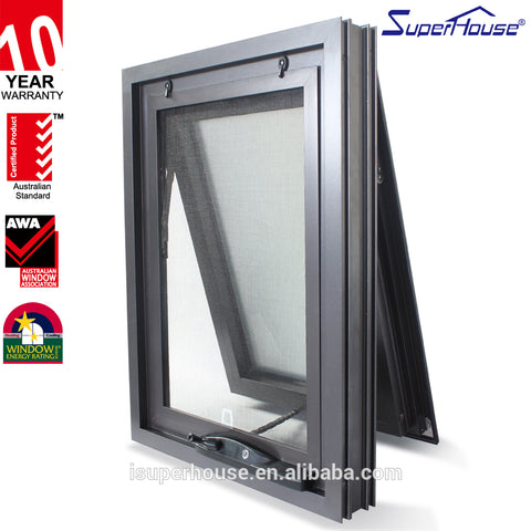 Superhouse AS2047 good price Black Aluminium fire rated Awning picture glass Window In Bedroom with fly screen on China WDMA