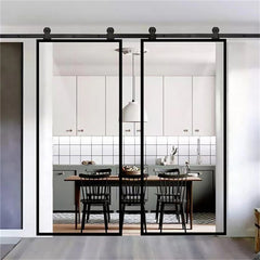 Pocket Door System Steel Frame Bypass Double Sliding Metal Framed Modern Black Glass Pocket Door With Sliding Pocket Door Frame