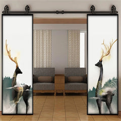 Barn Door Printed  Aluminum Alloy Brushed Soundproof Mirror Barn Door Pulley System Glass Metal Frame Barn Doors