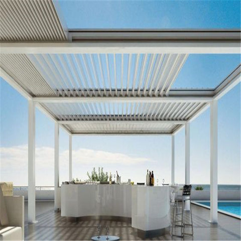 Best Electric Exterior Customized Aluminum Pergola With Rainproof Louver Roof System Aluminum Pergola