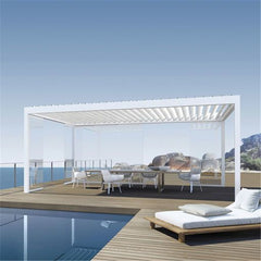 Modern Motorized Waterproof Sunshade Garden Louver Roof System Pergola With Led Light Aluminum Pergola