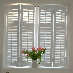 White wooden push rod bi fold plantation shutter doors interior on China WDMA