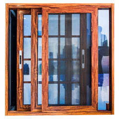 Wooden Grain Aluminum Frame Tempered Glass Aluminium Sliding Windows on China WDMA