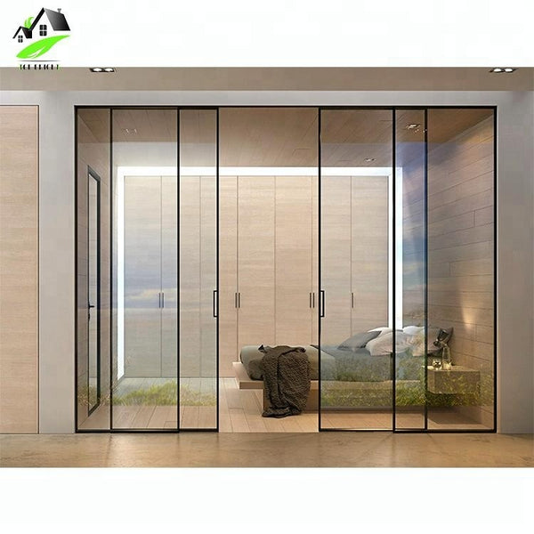 custom latest main designs narrow aluminium frame glass sliding stacking doors on China WDMA