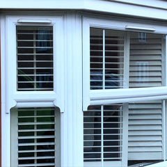 customized faux wood vinyl plantation window shutters on China WDMA