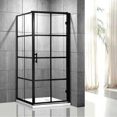 french diamond shaped 3 sided glass shower enclosure with black frame and hinge door on China WDMA