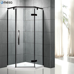 french diamond shaped 3 sided glass shower enclosure with black frame and hinge door on China WDMA