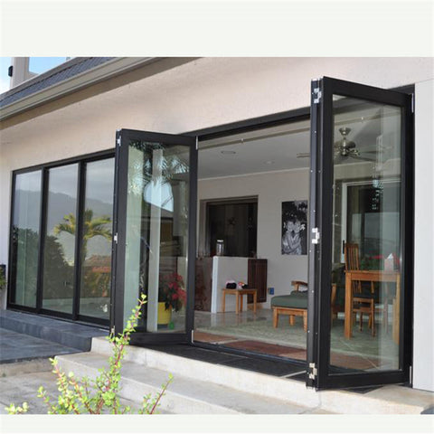 luxury modern soundproof exterior aluminum thermal break profile double glass bi-fold accordion screen stacking folding doors on China WDMA