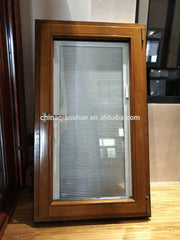 new aluminium clad wood composite swing window with internal blinds and stainless steel mosquito screen on China WDMA