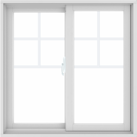 WDMA 34x34 (33.5 x 33.5 inch) White uPVC/Vinyl Sliding Window with Top Colonial Grids Grilles