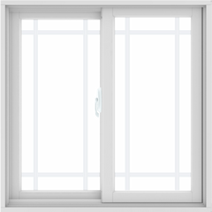 WDMA 34x34 (33.5 x 33.5 inch) White uPVC/Vinyl Sliding Window with Prairie Grilles