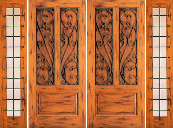 WDMA 100x80 Door (8ft4in by 6ft8in) Exterior Knotty Alder Double Door with Two Sidelights Front 3-Panel 1