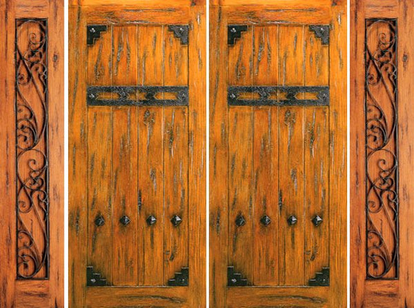 WDMA 100x80 Door (8ft4in by 6ft8in) Exterior Knotty Alder Prehung Double Door with Two Sidelights  1