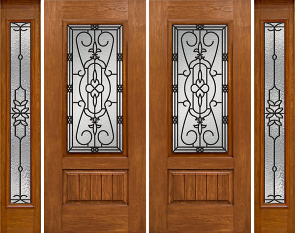 WDMA 100x80 Door (8ft4in by 6ft8in) Exterior Cherry Plank Panel 3/4 Lite Double Entry Door Sidelights Full Lite w/ MD Glass 1