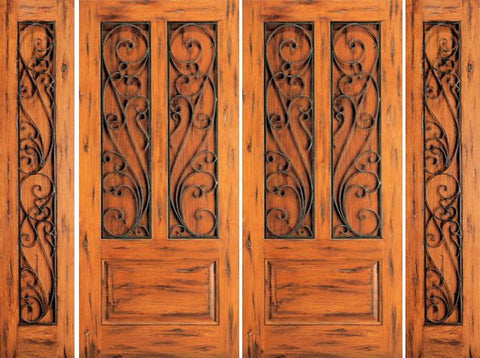 WDMA 100x80 Door (8ft4in by 6ft8in) Exterior Knotty Alder Front Double Door with Two Sidelights 3-Panel 1