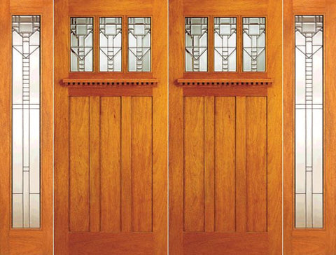 WDMA 108x84 Door (9ft by 7ft) Exterior Mahogany Mission Style Double Door and Two Full Sidelights 1