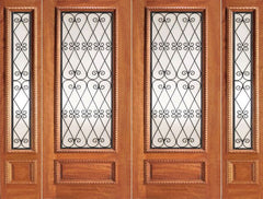 WDMA 108x84 Door (9ft by 7ft) Exterior Mahogany Scrollwork Ironwork Glass Double Door Two Sidelights 1