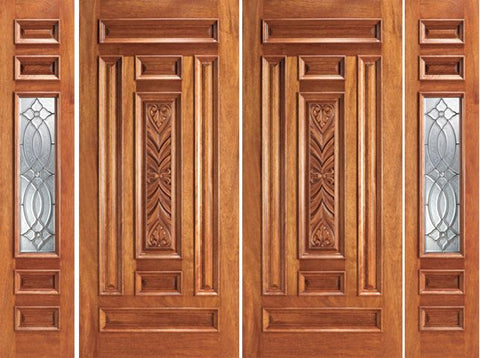 WDMA 108x84 Door (9ft by 7ft) Exterior Mahogany Prehung 1 Lite Front Double Door Two Sidelights 1