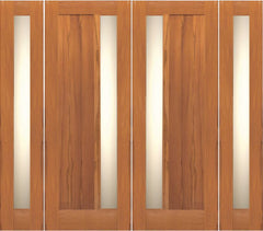 WDMA 108x96 Door (9ft by 8ft) Exterior Tropical Hardwood Contemporary Double Door Two Sidelights Insulated Matte Glass 1