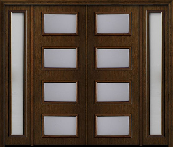 WDMA 112x96 Door (9ft4in by 8ft) Exterior Cherry 96in Contemporary Four Lite Double Fiberglass Entry Door Sidelights 1