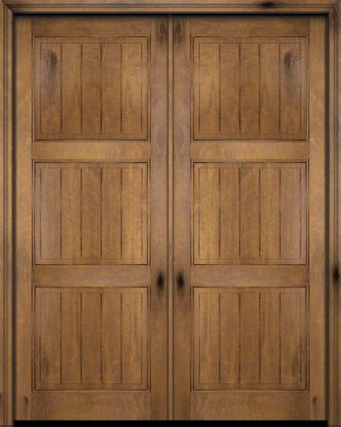 WDMA 120x80 Door (10ft by 6ft8in) Exterior Barn Mahogany 3 Panel V-Grooved Plank Rustic-Old World or Interior Double Door 1