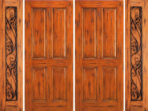 WDMA 120x80 Door (10ft by 6ft8in) Exterior Knotty Alder Entry Prehung Double Door with Two Sidelights 4-Panel 1