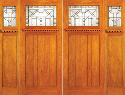 WDMA 120x80 Door (10ft by 6ft8in) Exterior Mahogany Craftsman Style Double Door and Two Sidelights 1